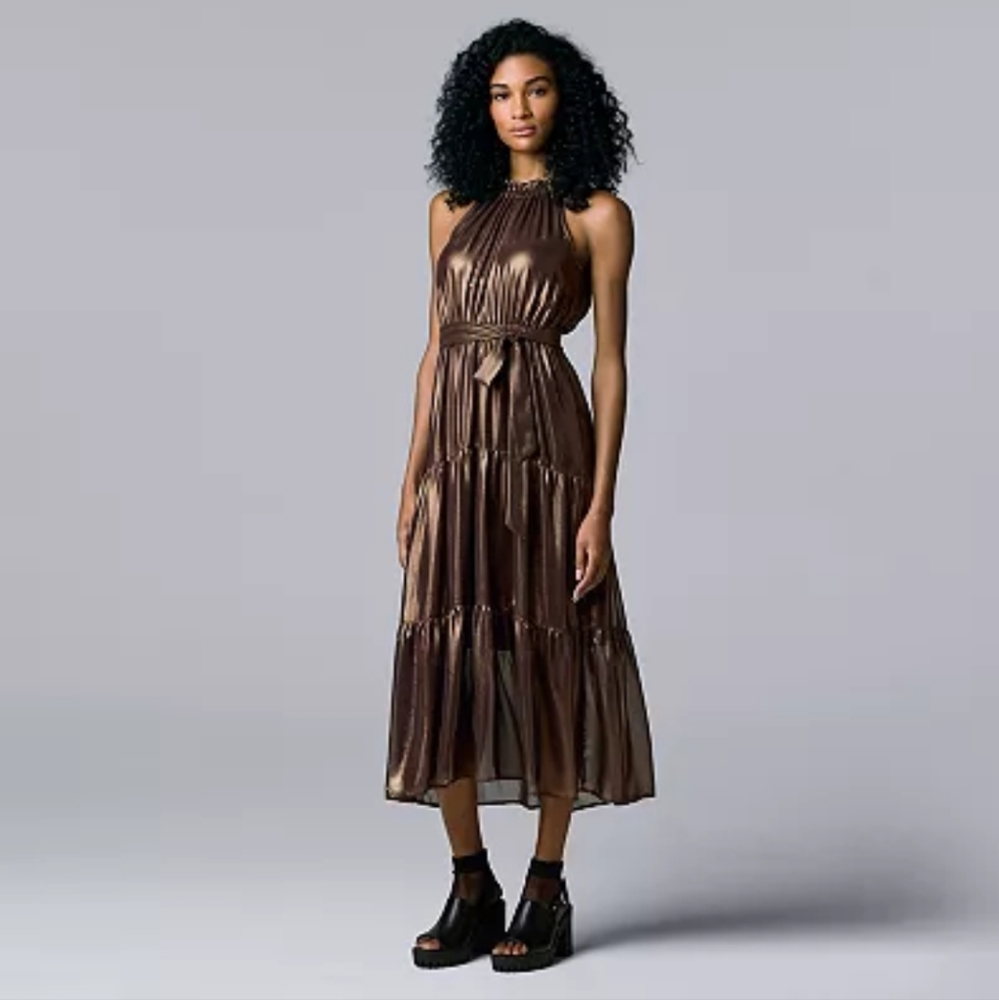 Simply Vera Wang Shimmer Maxi Dress, Naveena Plum, Size XL